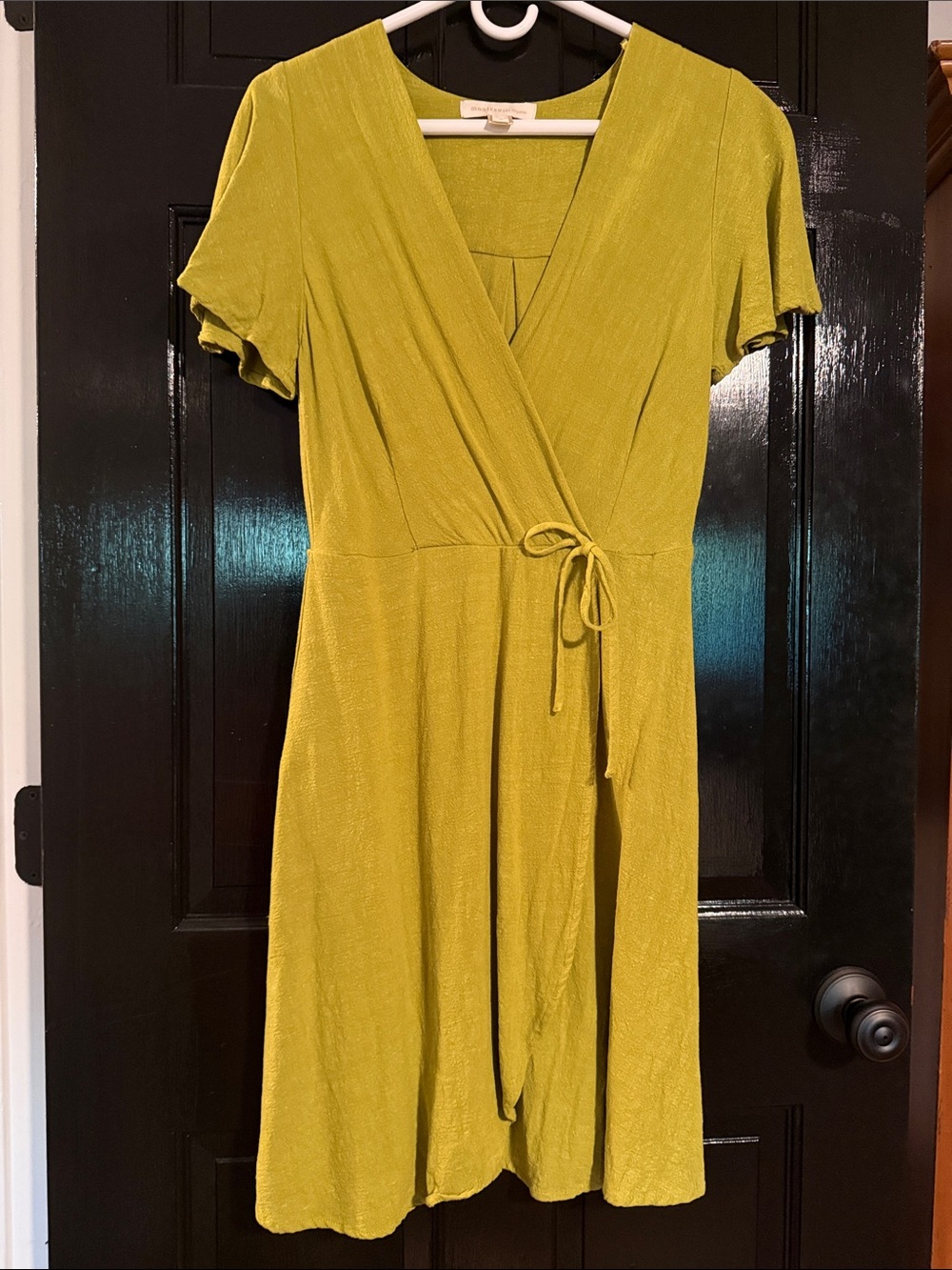 Monteau Dress Green Faux Wrap Flutter Sleeve Size Medium